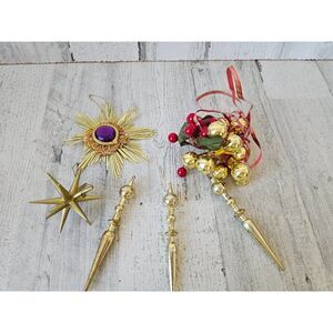 Vintage gold star ball set ornament Xmas tree long